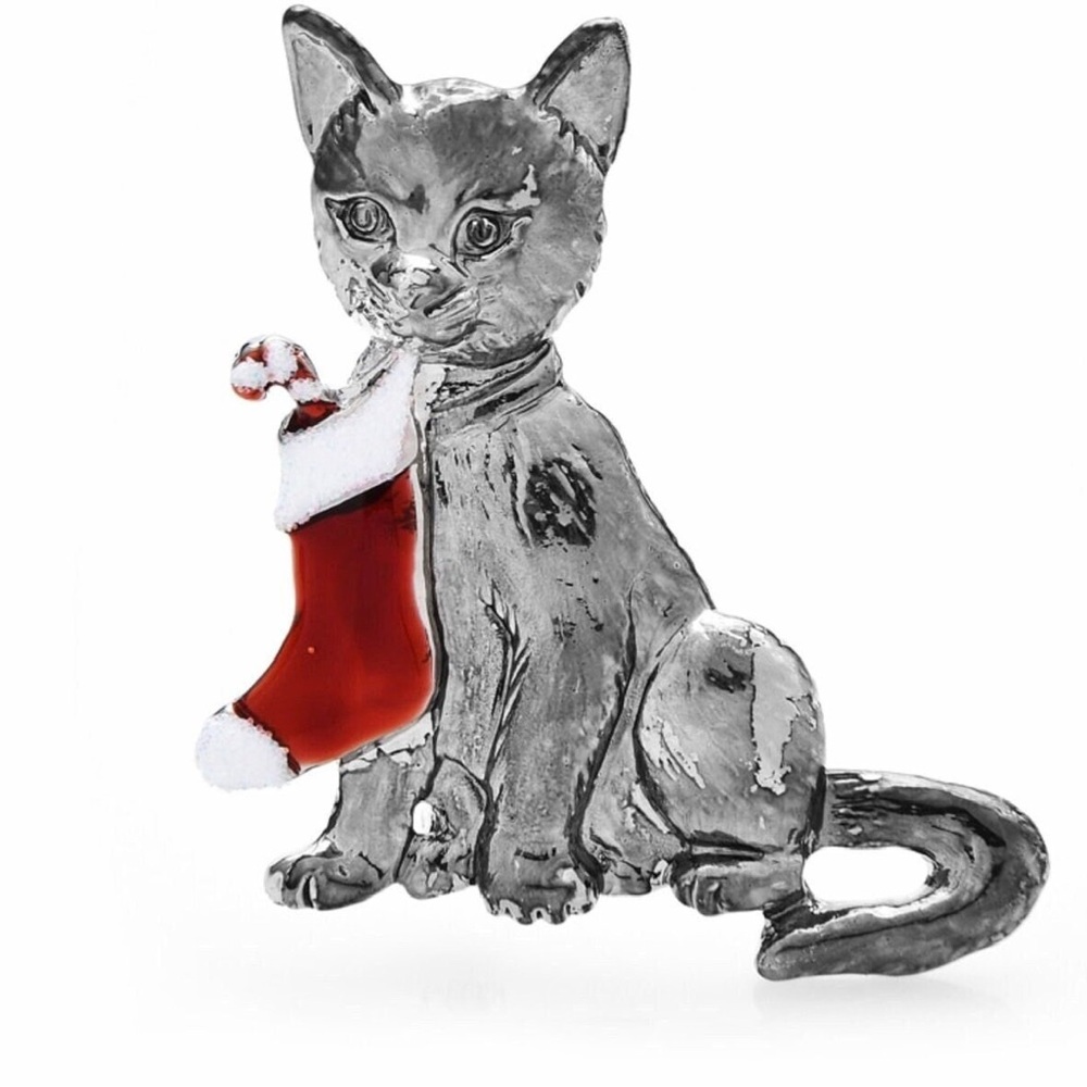 Cat Holding Stocking Brooches For Women